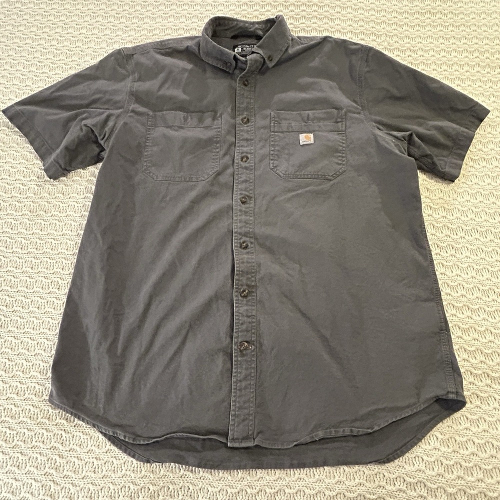 Carhartt Men's XL Tall Short Leave Button Down Heavy Gray Workshirt Relaxed Fit